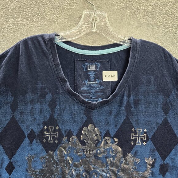 VINTAGE LL Cool‎ J Men Shirt 2XL Blue Argyle Graphic Grunge Streetwear Y2K Tee - Picture 3 of 10